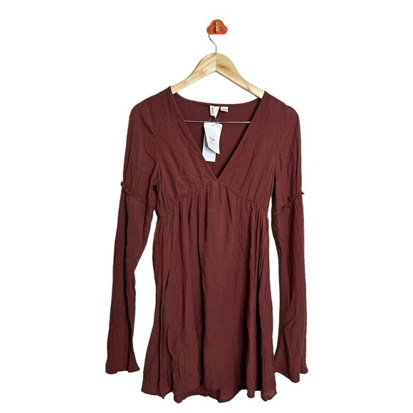Roxy Rust Pin Dot‎ Beachcomber V-Neck Dress - Juniors Bell Sleeves Size XSmall - Picture 3 of 16